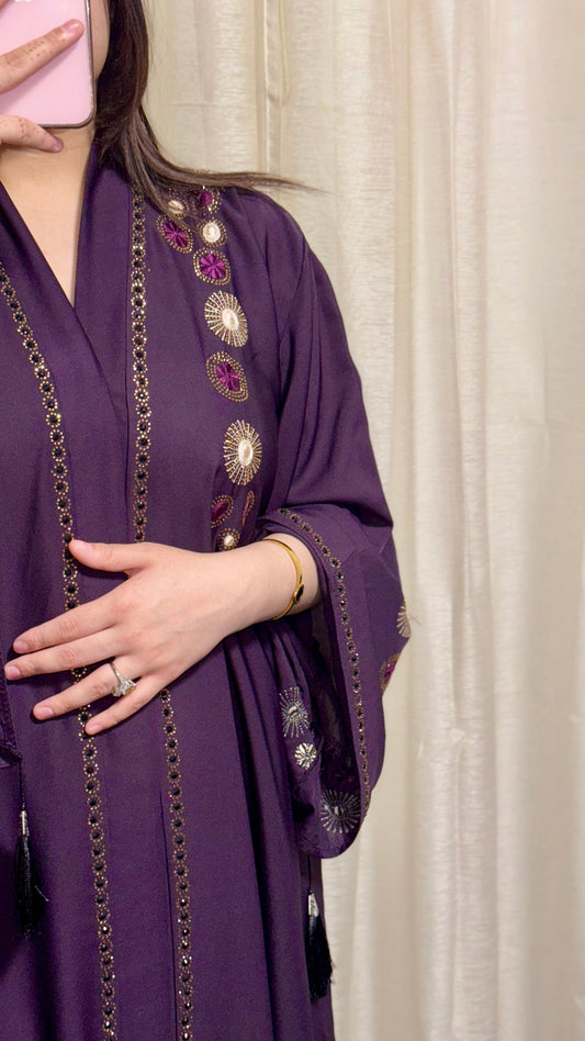 Open Abaya with flare sleeves (V-neck)