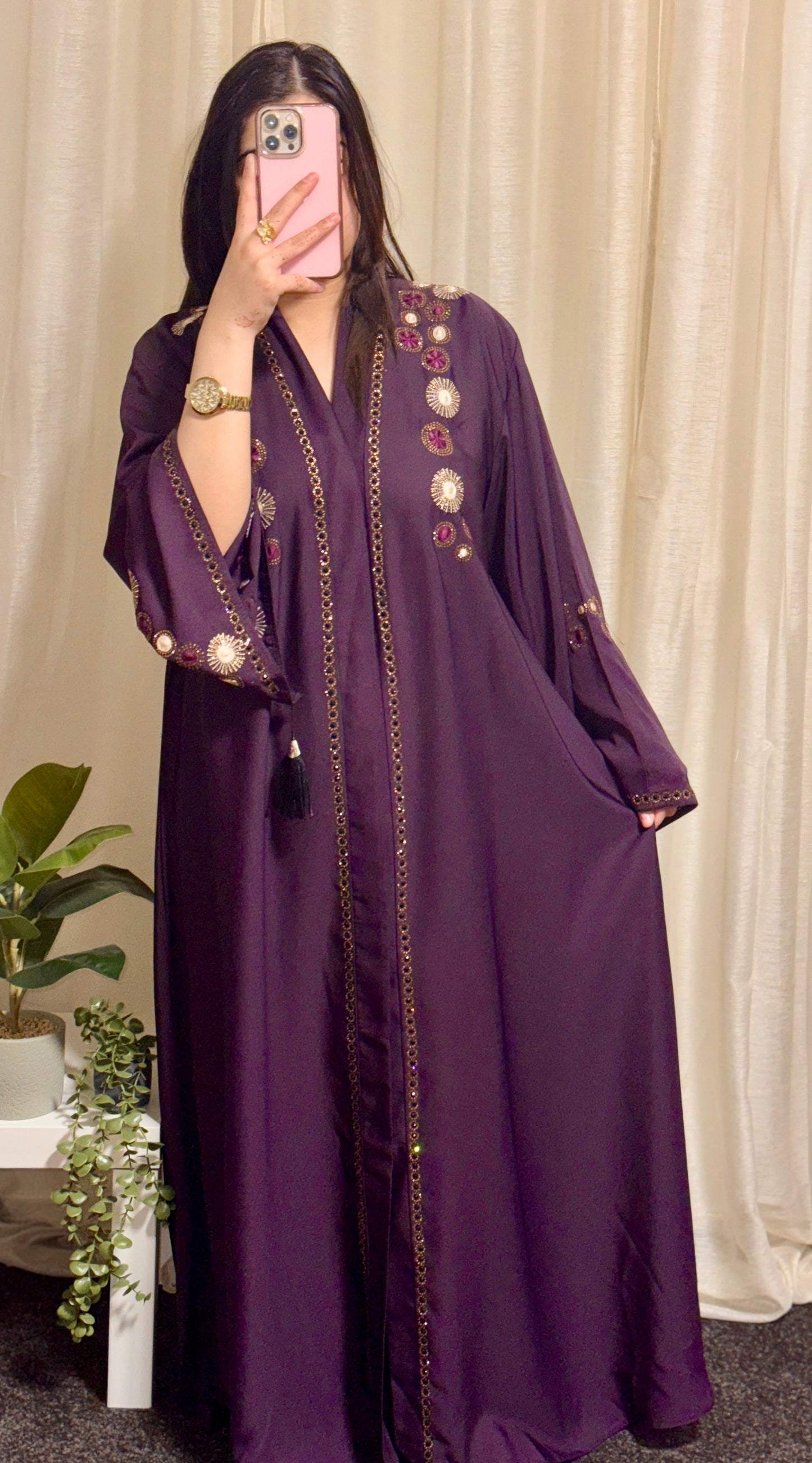 Open Abaya with flare sleeves (V-neck)