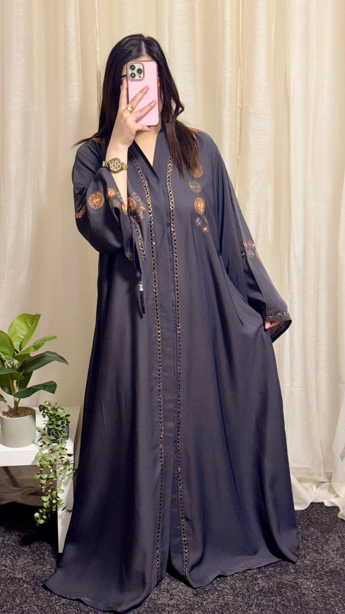 Open Abaya with flare sleeves (V-neck)