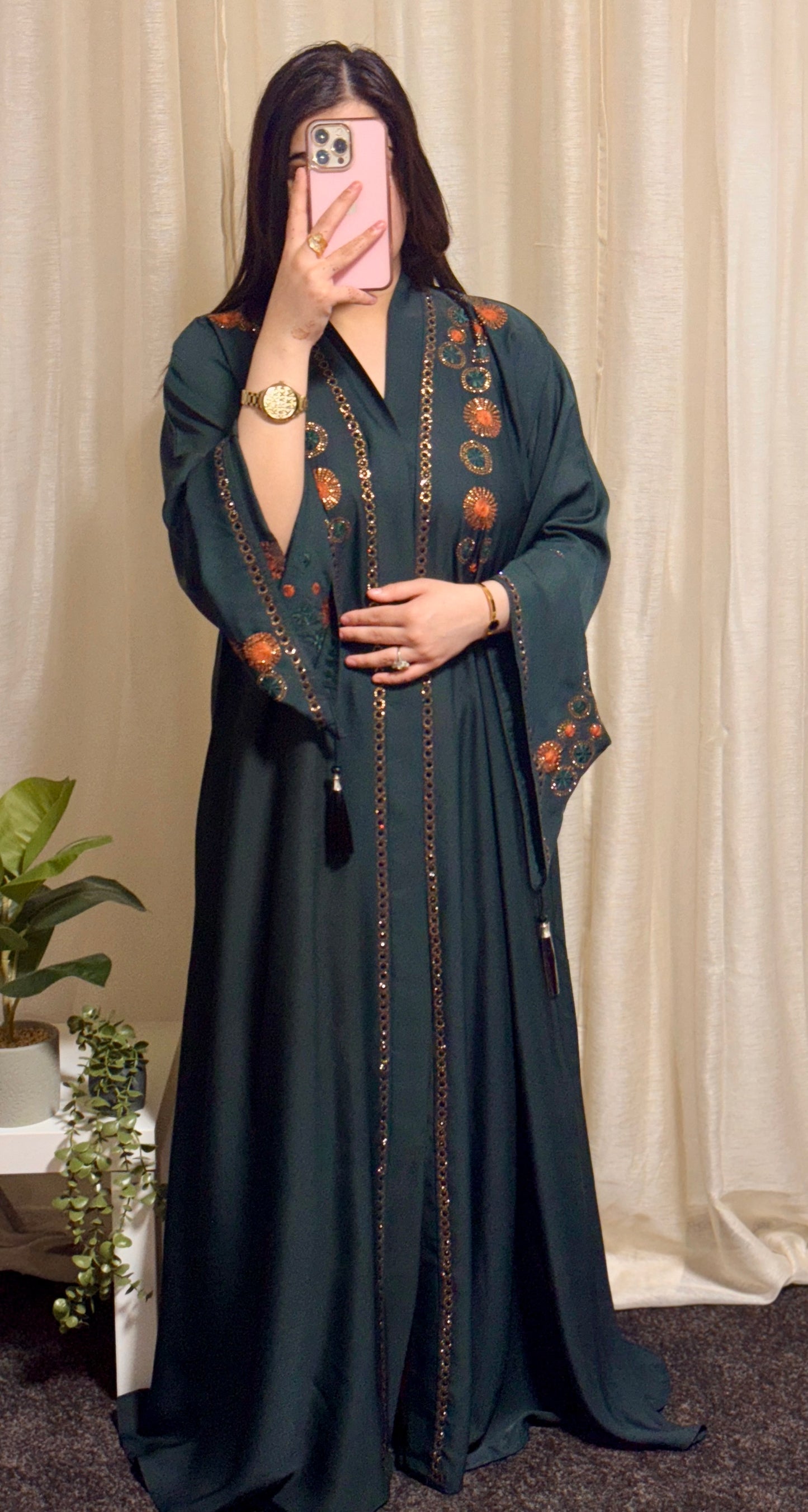Open Abaya with flare sleeves (V-neck)